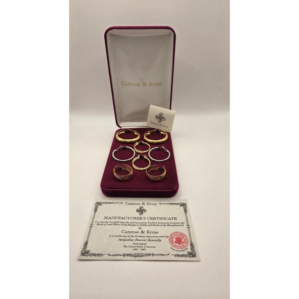 Camrose & Kross JBK Hoop Earrings Set 4 Pairs Gold Silver Tone Jackie COA